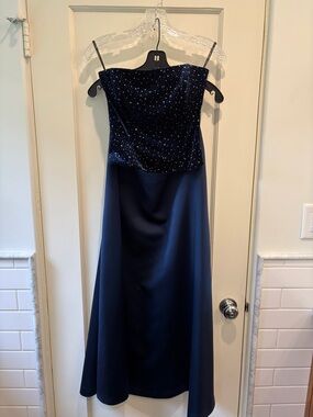 Vintage Y2K Prussian Blue Strapless Corset-Top Prom Gown Separates